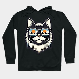 Cat with City Reflection Sunglasses - Cool and Fashion Hoodie